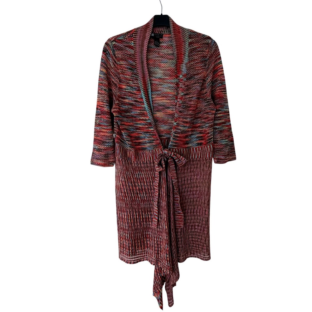 Carole Little Woman 1X Space Dye Tie Front Cardigan Multi Color‎ 3/4 Sleeve Knit